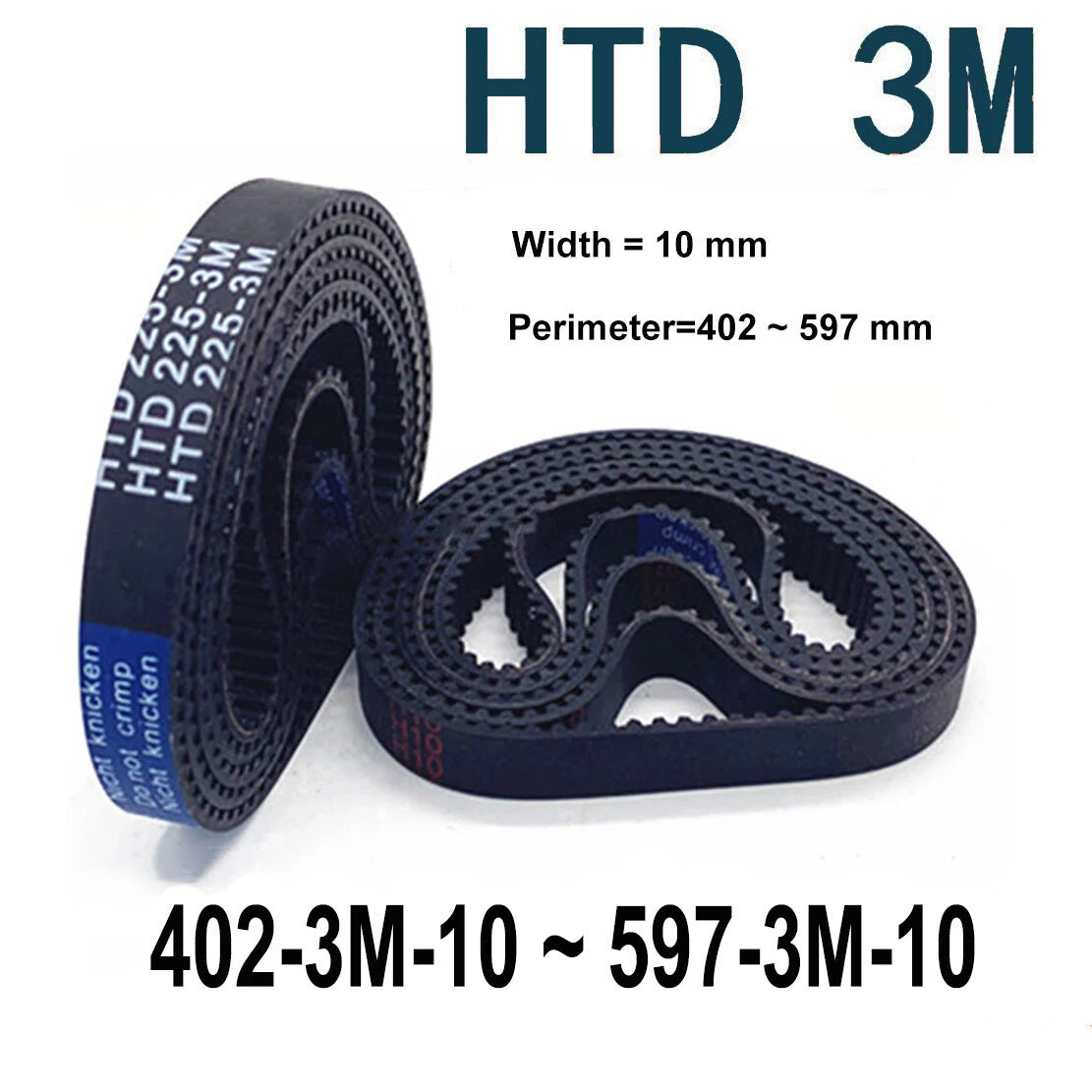 HTD 3M Timing Belt 10mm Wide – Closed Loop Synchronous Belt 402mm to 597mm Perimeter