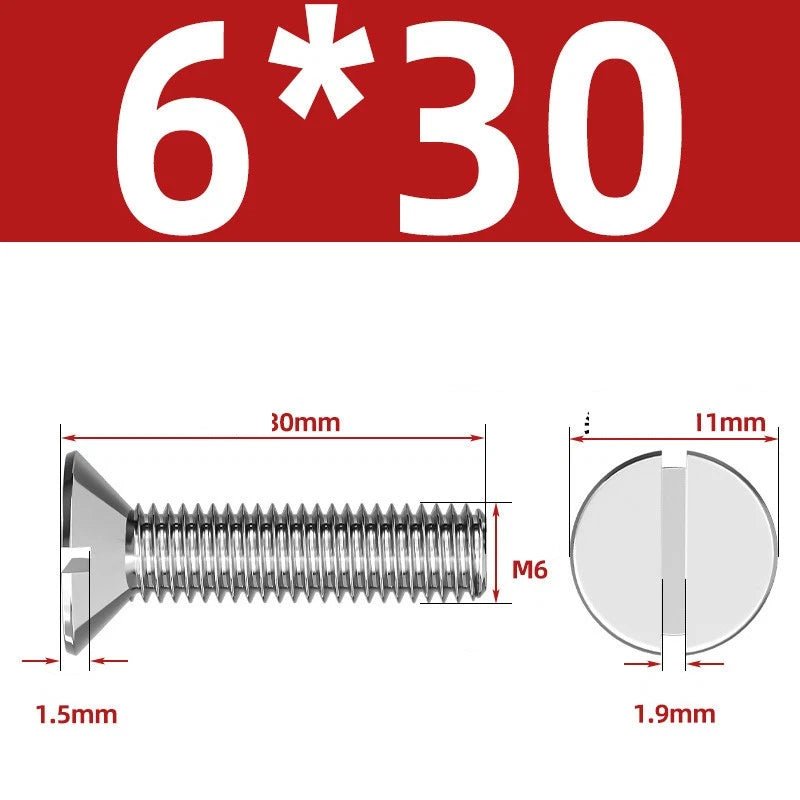 A2 Stainless Steel Slotted Countersunk Machine Screws — M1.6 to M10, Flat Head CSK Bolts - HomeDIYer