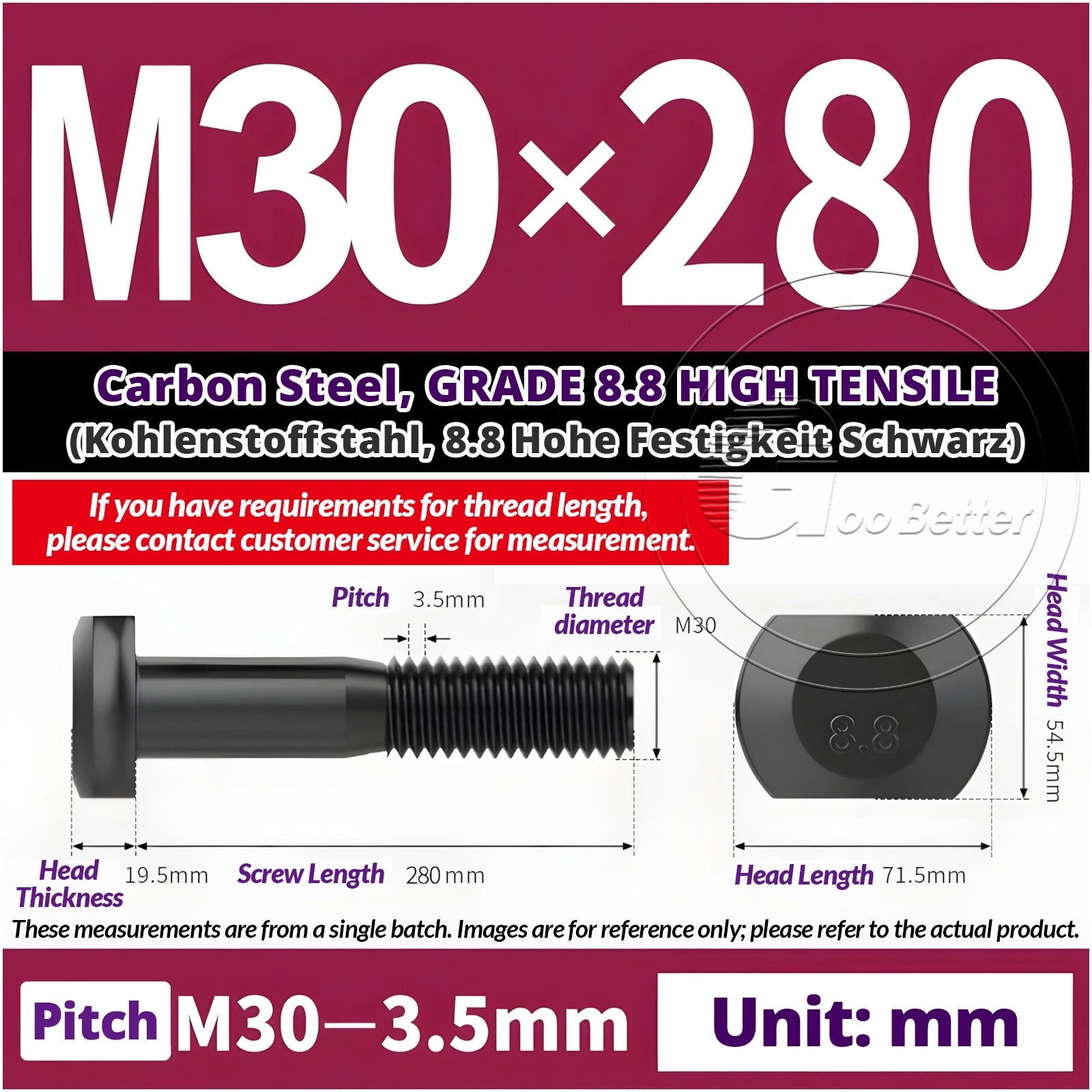 T-Slot Bolts M22 - M42 T Track Bolts 70mm to 500mm Long GRADE 8.8 HIGH TENSILE