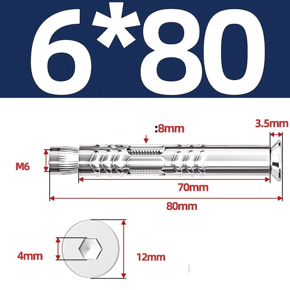 M6–M12 Countersunk Hex Socket Expansion Bolts — 304 & 201 Stainless Steel, A-Type & B-Type