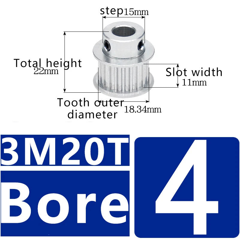 3M 20T~120T Synchronous Wheel Timing Belt Pulley With Step For 10 mm Width Belt