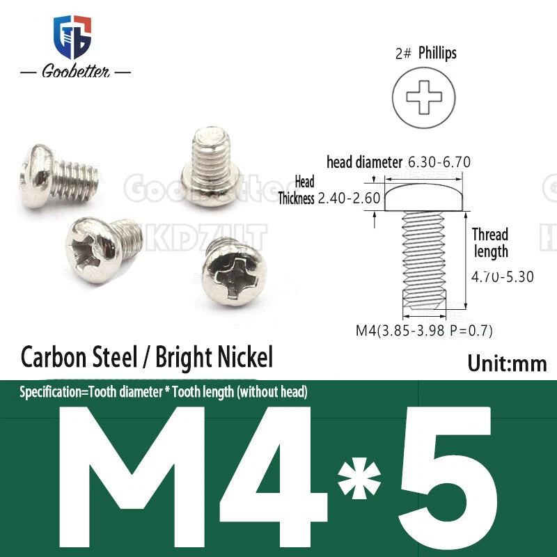 Pan Head Round Head Machine Screws Phillips Drive Bolts M3.5 M4 Carbon Steel