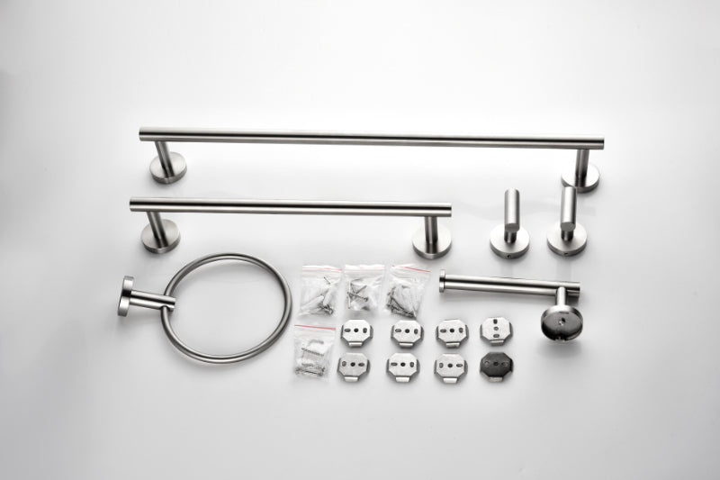 6-Piece Stainless Steel Bathroom Towel Rack Set – Wall Mount, Brushed Nickel, Complete Hardware Kit