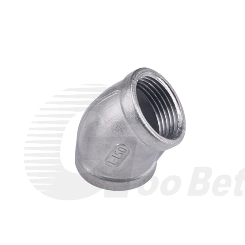 Stainless Steel 45° Elbow BSP Female Threaded Pipe Fitting — 304 SS, 1/8" to 2" (DN6–DN50)