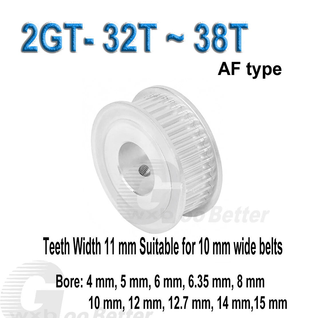 GT2 Pulley AF-type 32~38 Teeth Timing Pulley Bore=4mm~15mm Tooth width=11 mm