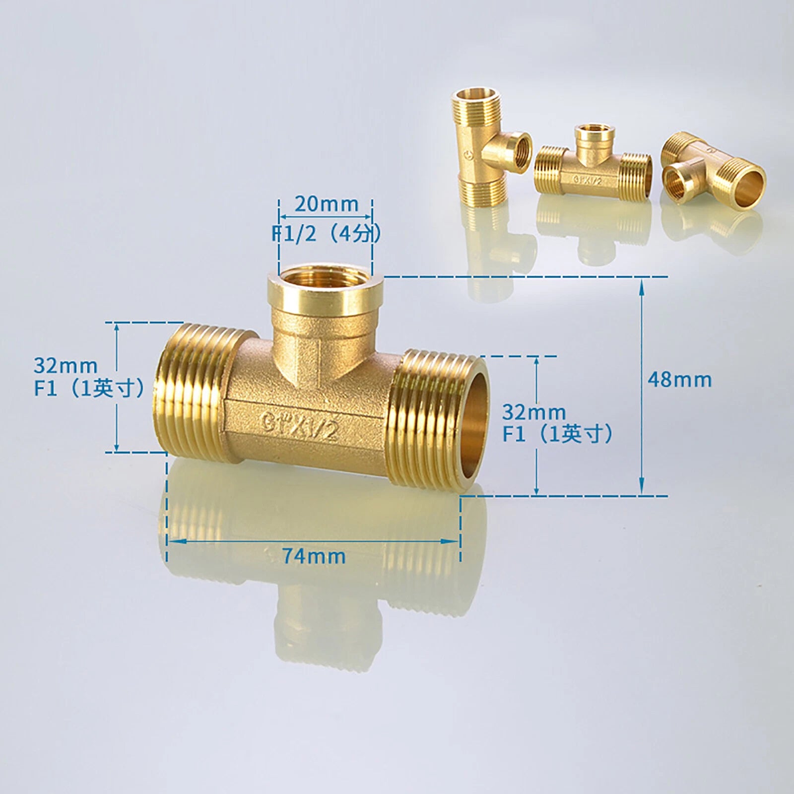 Brass T Tee Pipe Fitting — Female & Male NPT Thread, 3/4" to 2"