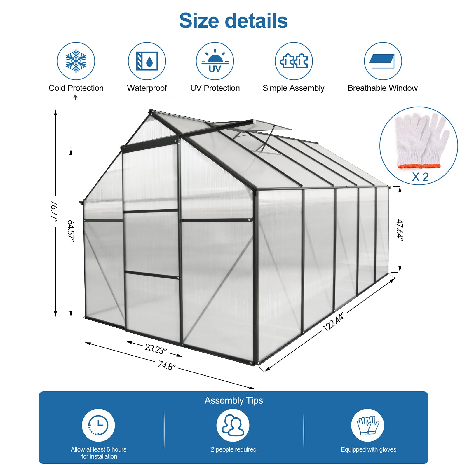 6x10 FT Polycarbonate Greenhouse Raised Base and Anchor Aluminum Heavy Duty Walk-in Greenhouses for Outdoor Backyard in All Season