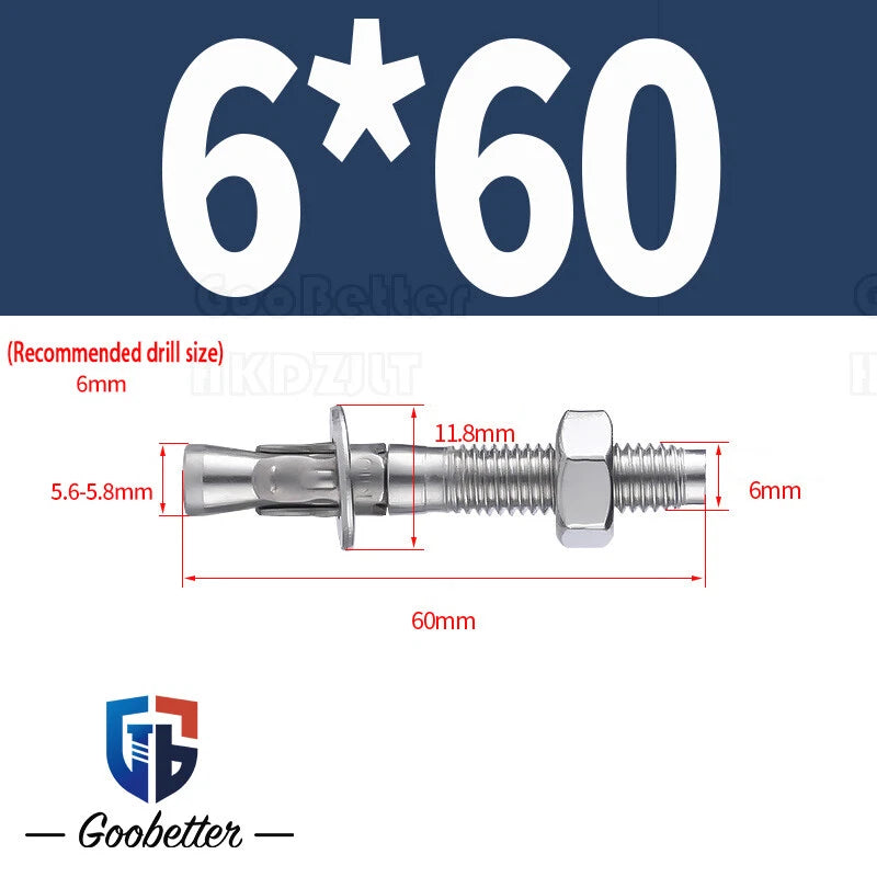 Stainless Steel Through Anchor Bolts — M6 M8 M10 M12 M16 Expansion Bolt