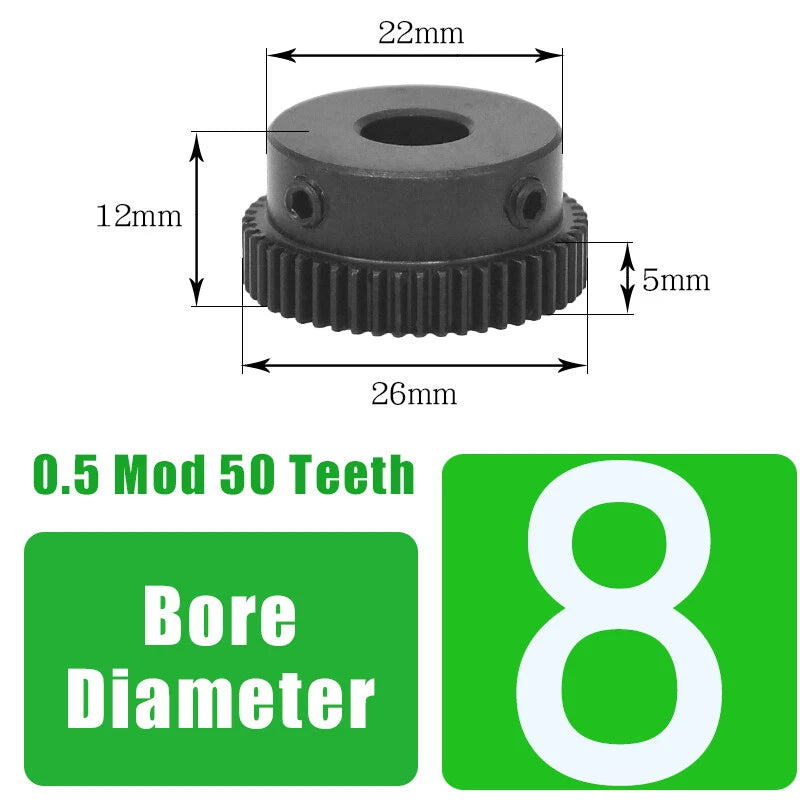 0.5 Mod 50 Teeth Transmission Gears Spur Gear With Step Motor Gears 45# Steel