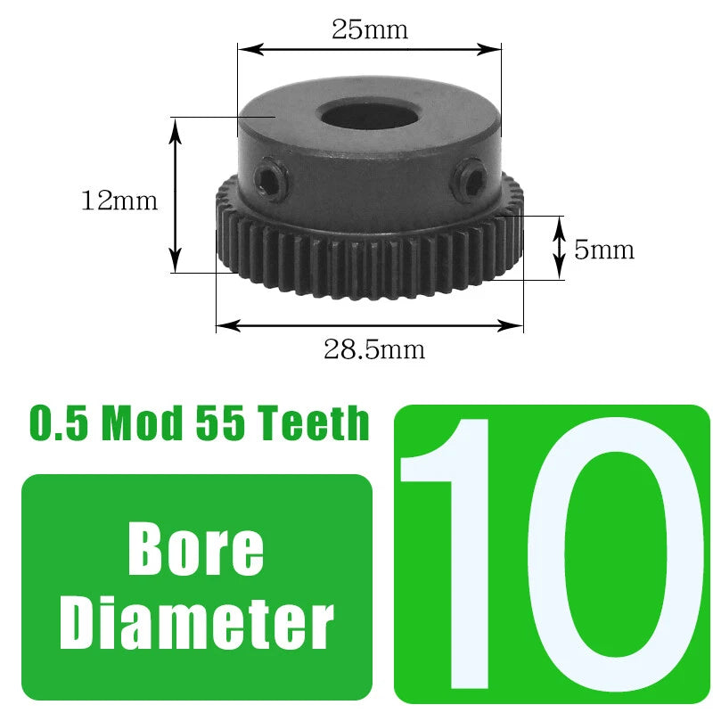0.5 Mod 55 Teeth Spur Gear With Step Bore 6/8/10/12mm Motor Transmission Gears