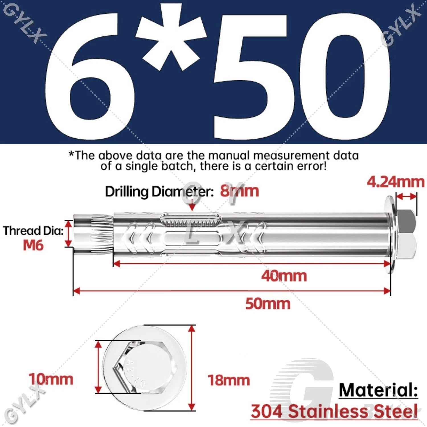 Stainless Steel Expansion Bolts for Masonry — M6 M8 M10 M12 Wall Anchor Screws