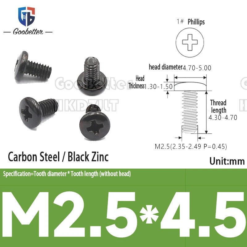 Round Head Machine Screws M2 M2.5 M2.6 | Carbon Steel & Stainless | 100–500 PCS - HomeDIYer