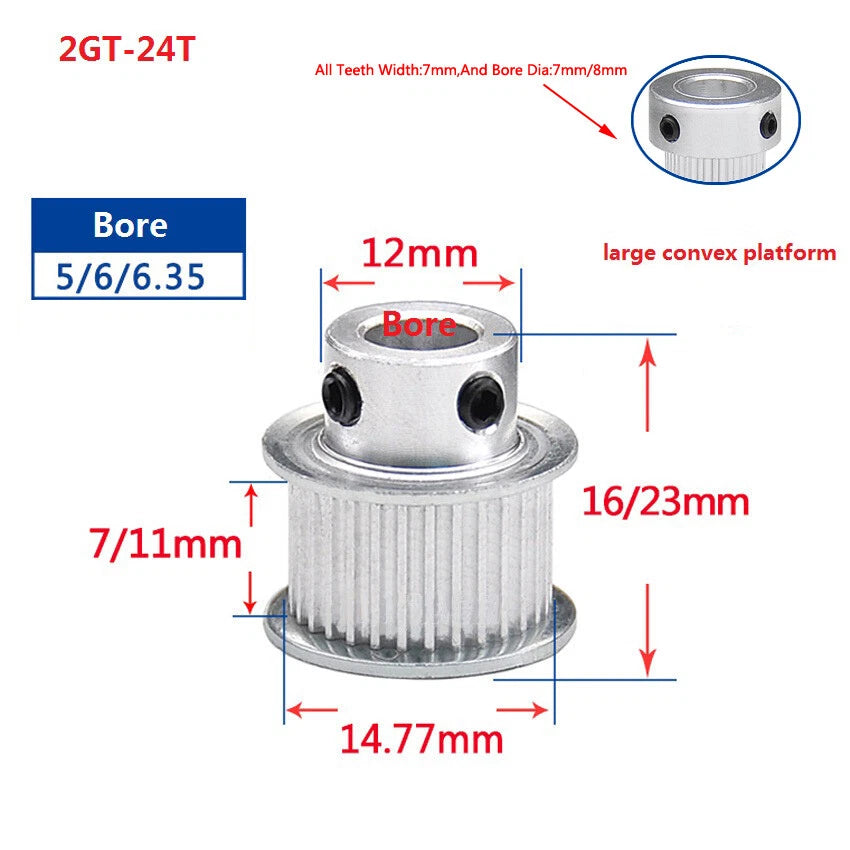 2GT 16-110Teeth Timing Belt Pulley Pitch 2mm Width 7mm For 3D Printer CNC Drive