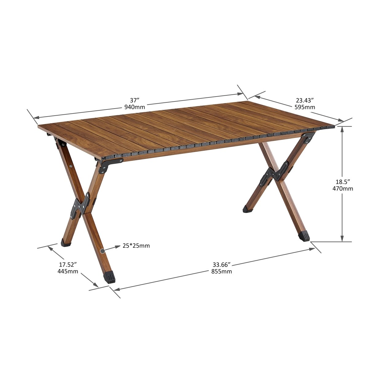 1 - piece Folding Outdoor Table,Lightweight Aluminum Roll - up Rectangular Table for indoor, Outdoor Camping, Picnics,Beach,Backyard, BBQ, Party, Patio, Brown - HomeDIYer