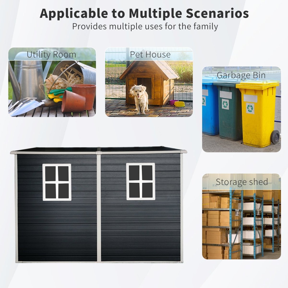 4x8ft Outdoor Storage Shed with Floor Resin shed with Two - Window, Waterproof ,Lockable Doors for Patio,Yard,Lawn - Black - HomeDIYer