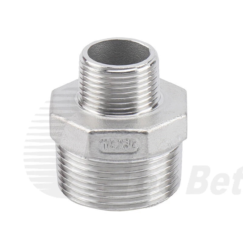 304 Stainless Steel Reducing Hex Nipple BSP Male Thread Pipe Fitting | 1/8" to 2"