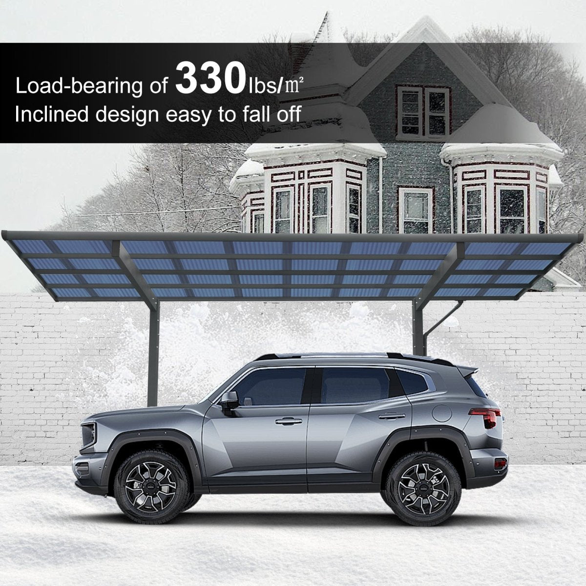 Outdoor Carport, 17.44FT*9FT*11FT Single Carport Aluminum Metal Frame and Polycarbonate Panels Car Port for Outdoor Driveway Car, Truck - HomeDIYer