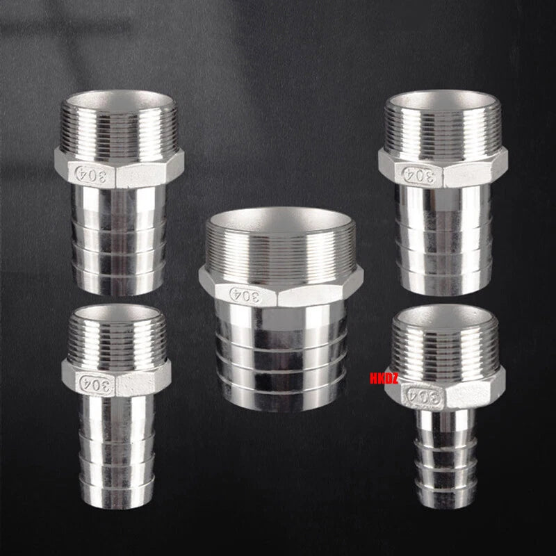 BSP Male Thread Barb Hose Tail Connector 304 Stainless Steel — 1" to 3"