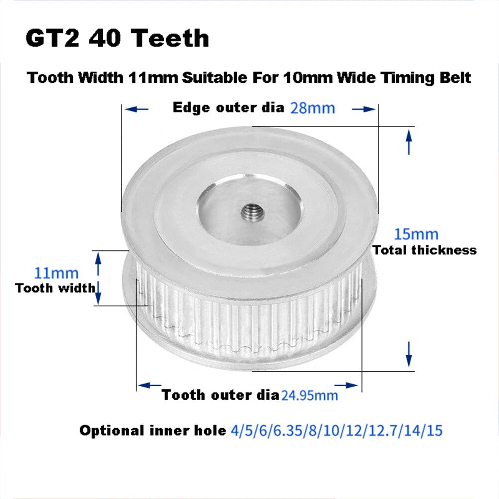 GT2 For 10mm Timing Belt,Tooth Idler Drive Pulley 32/34/35/36/38/40T Bore 4-15mm