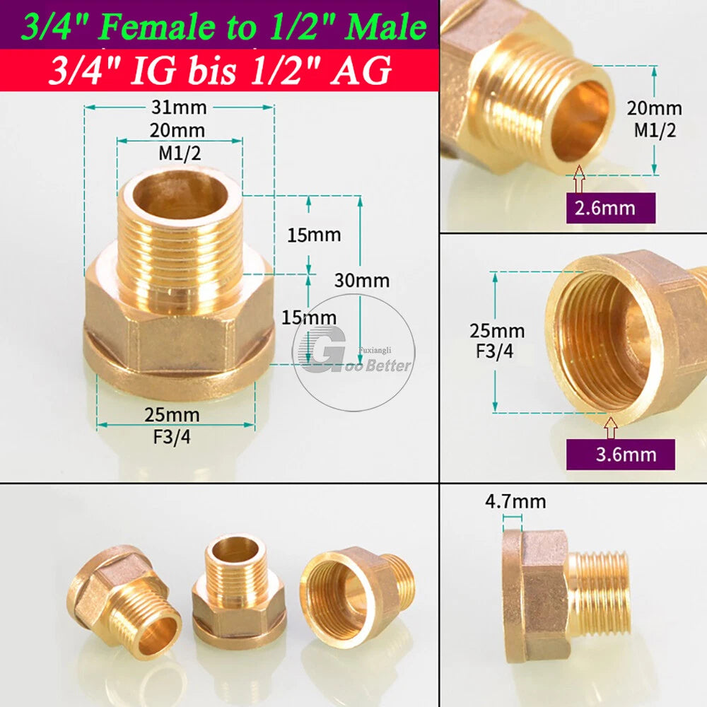 BSPT Reducing Adapter Fittings — Brass Female to Male, 1/8" to 2"
