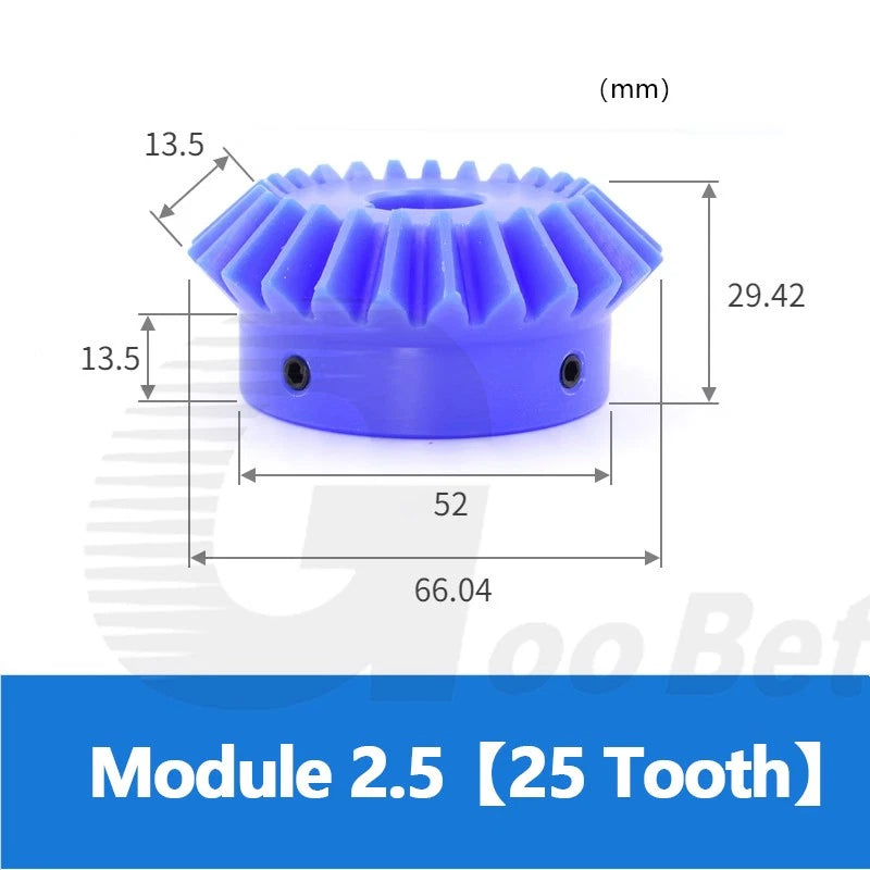 Module 2.5 Nylon Bevel Gear 90° 1:1 Pairing Miter Gear 20T 25T 12-25mm Bore Blue