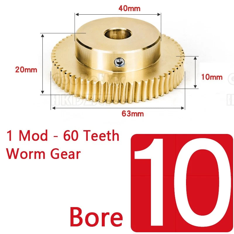 1 Modulus 60 Teeth Brass Worm Wheel Gear 1:60 Transmission Gear,Worm Rod Shaft