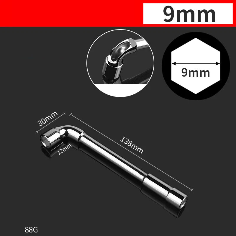 L-Shaped Perforated Hex Socket Wrench Bore Diameter 8-19mm Chrome Vanadium Steel