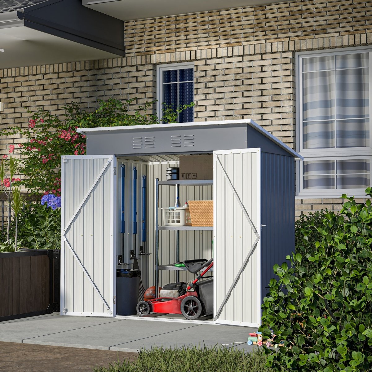 6'x4' Outdoor Metal Storage Shed for Garden Tools Lockable Door With Floor Frame - HomeDIYer