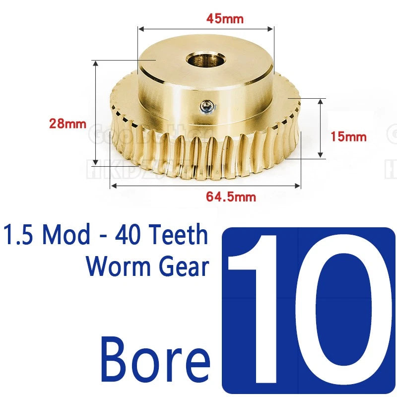 Mod 1.5 Worm Gear Wheel Brass 40 Tooth Worm Shaft 45# Steel Precision Ø 8-20 mm
