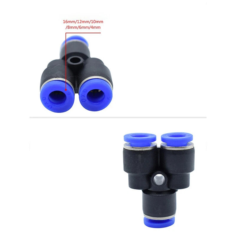 Pneumatic Y Splitter 3-Way Air Hose Fitting — Push-to-Connect, 4mm to 16mm