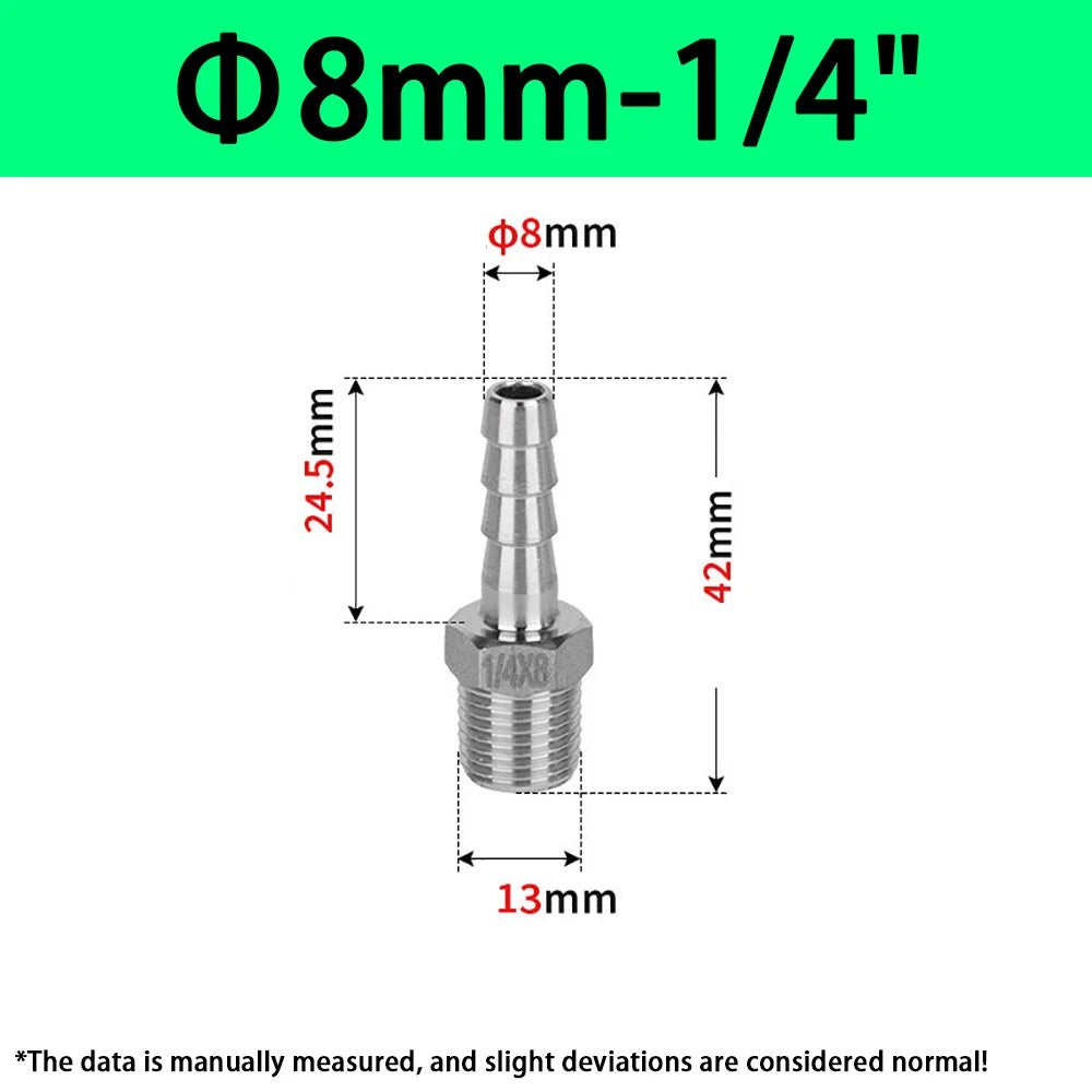 Male NPT Hose Barb Adapter Fittings – 316L Stainless Steel