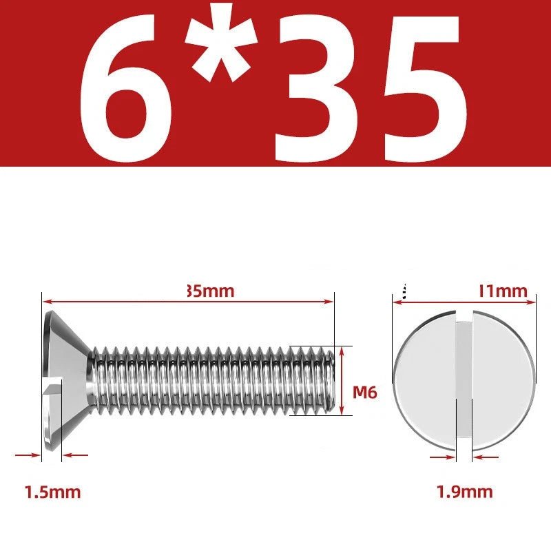 A2 Stainless Steel Slotted Countersunk Machine Screws — M1.6 to M10, Flat Head CSK Bolts - HomeDIYer