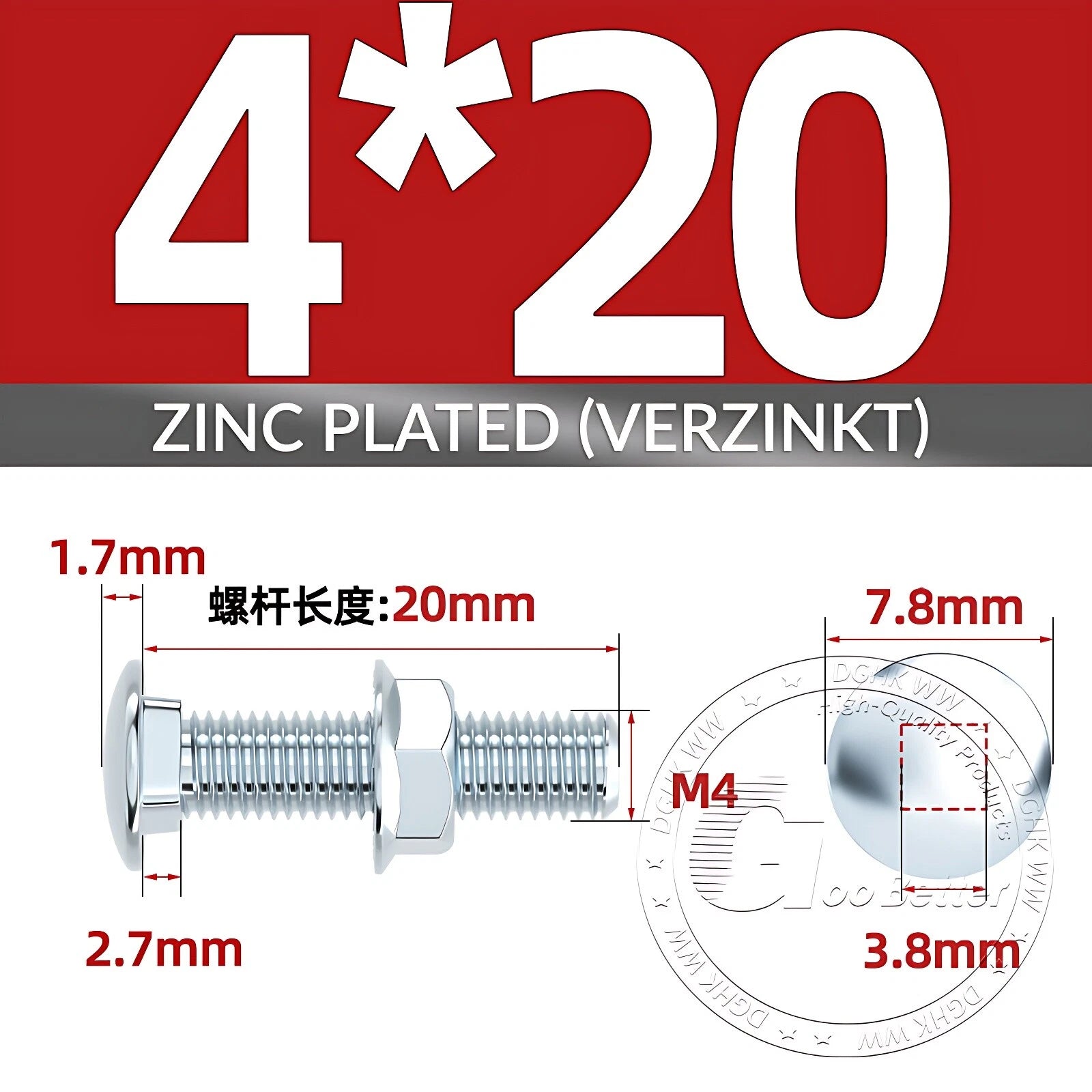 Cup Square Carriage Bolts with Hex Nut — Zinc Plated, M4 to M12