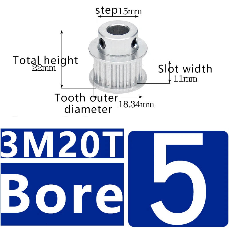 3M 20T~120T Synchronous Wheel Timing Belt Pulley With Step For 10 mm Width Belt