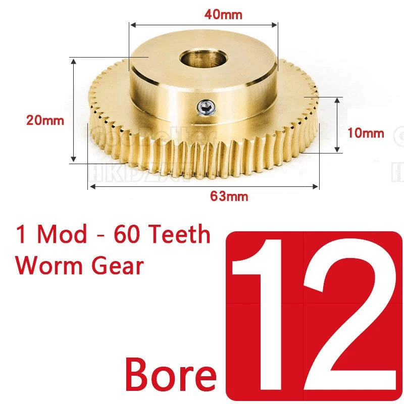 1 Modulus 60 Teeth Brass Worm Wheel Gear 1:60 Transmission Gear,Worm Rod Shaft