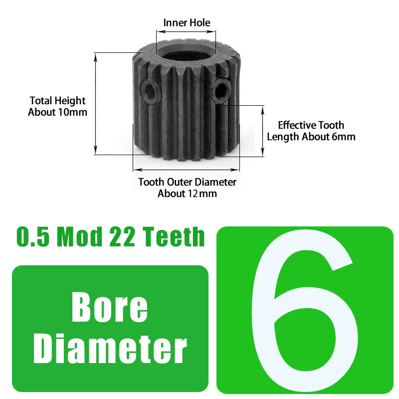 0.5 Mod 22 Teeth Spur Gear Bore 4/5/6mm Motor Gears Transmission Gears 45# Steel