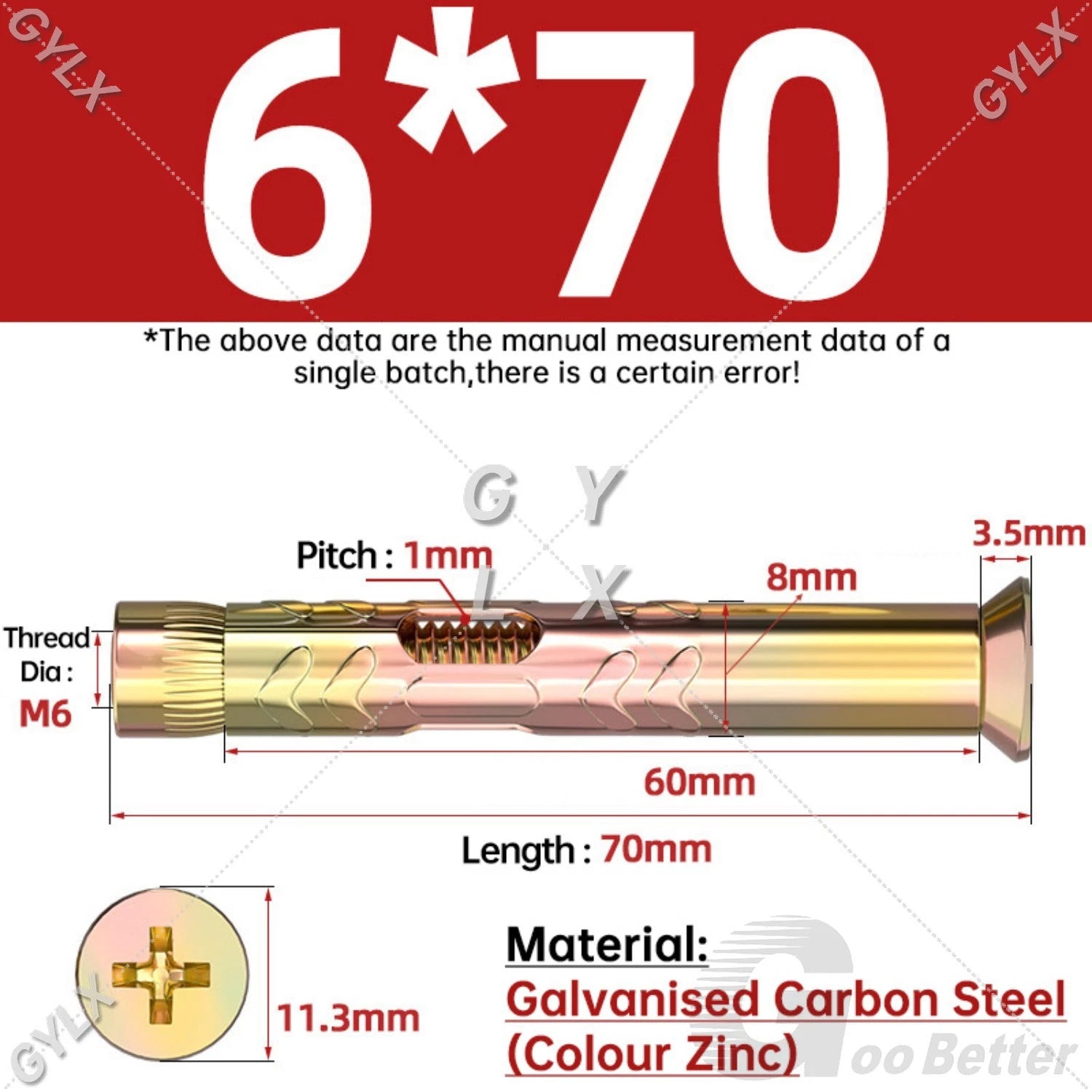 M6 M8 M10 Galvanised Countersunk Head Sleeve Anchor Expansion Bolts