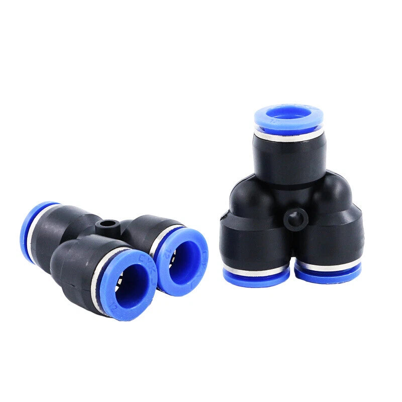 Pneumatic Y Splitter 3-Way Air Hose Fitting — Push-to-Connect, 4mm to 16mm