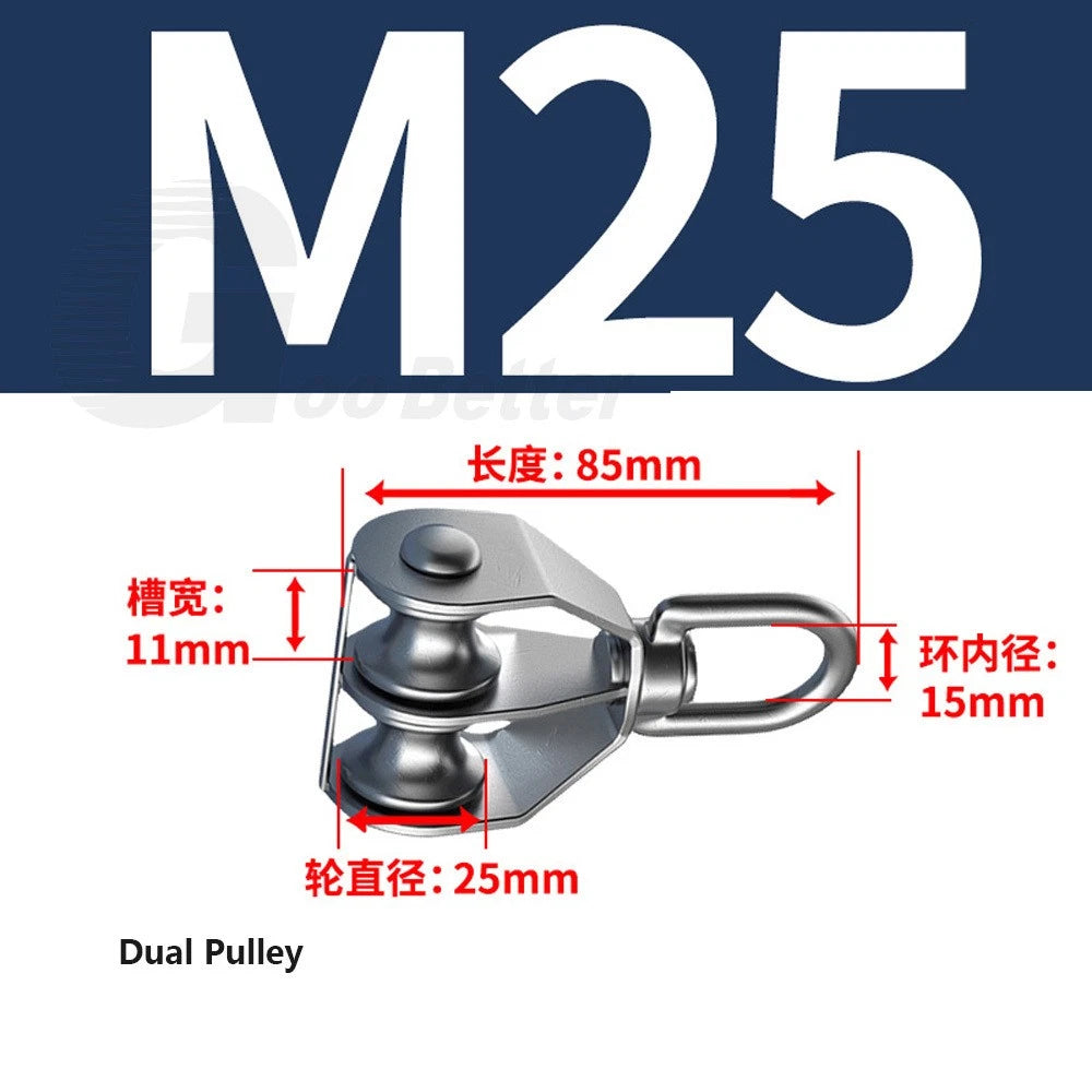Lifting Rope Pulley Swivel Hanging Wire Towing Wheel Heavy Duty Stainless Steel