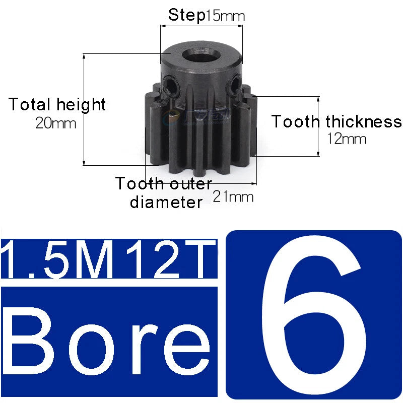 1.5Mod 45# Steel Spur Gears 10-150T Pinion Gear With Step Motor Gear Bore 5-25mm