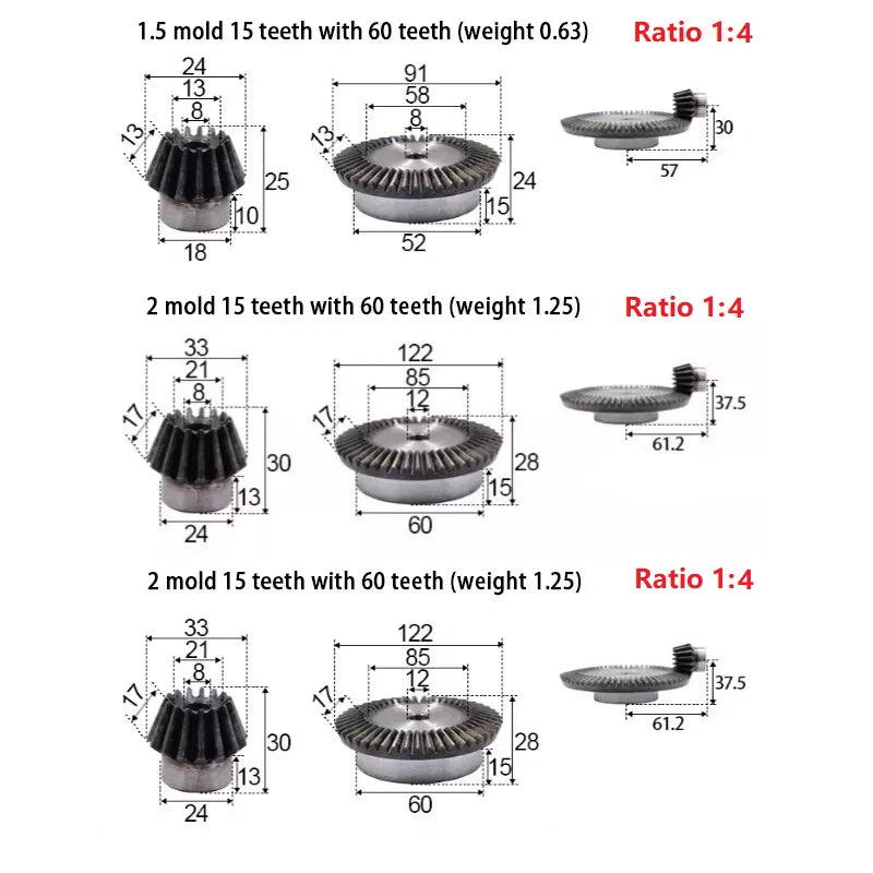 0.8 - 2.5 Mod Pair Bevel Gear 15-160 Teeth Transmission Gears C45 Steel 1:3-1:8