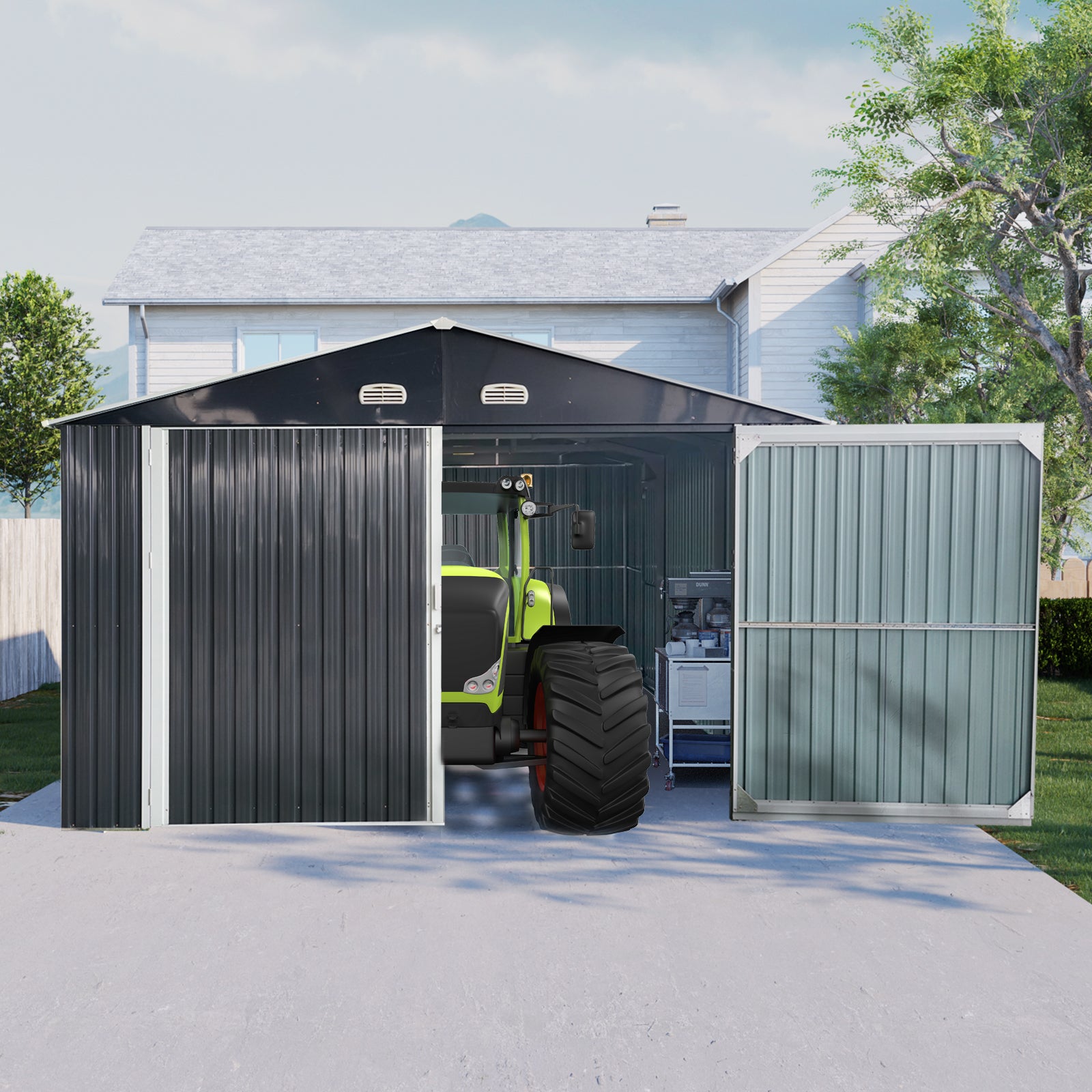 20x13 FT Outdoor Storage Shed Metal Garage Shed for Car, Bike, Lawnmower - Backyard Tool House Building 2 Doors and 4 Vents, BLACK