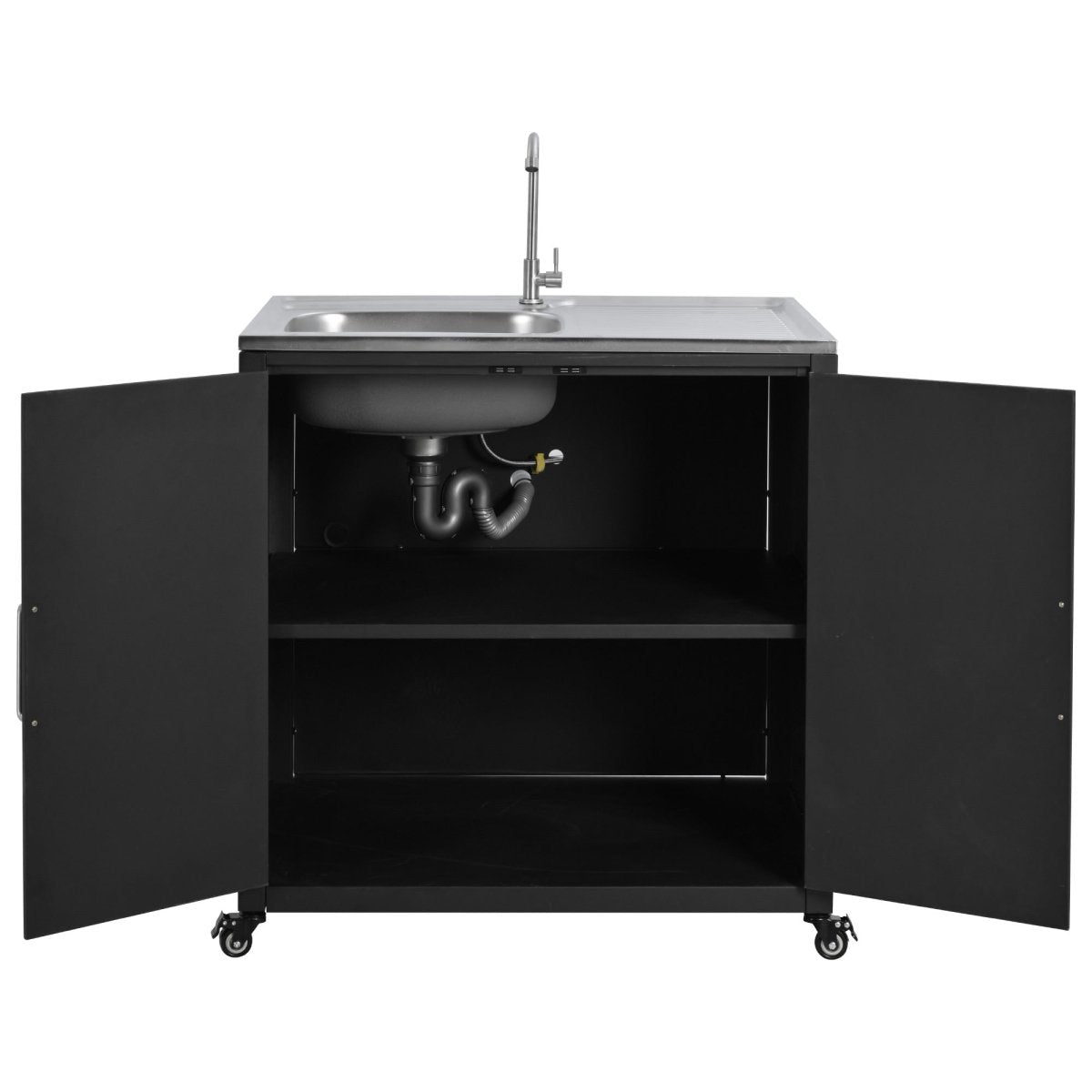 Outdoor Mobile Kitchen Sink Station | Stainless Steel with Storage Cabinet - HomeDIYer