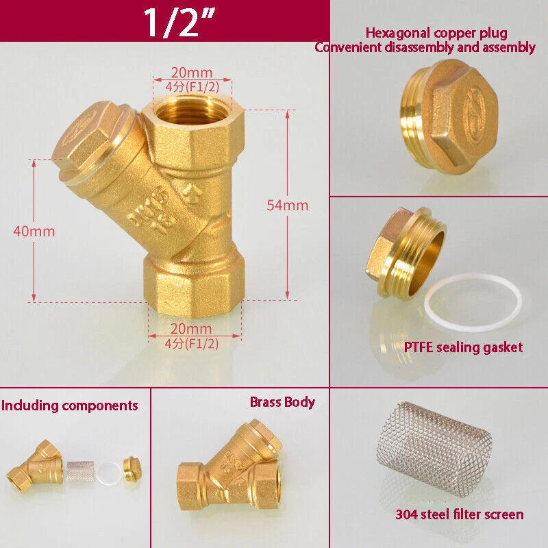 Brass Y Strainer Filter Adaptor — BSP Compression Inline Pipe Fitting 1/4" to 2"
