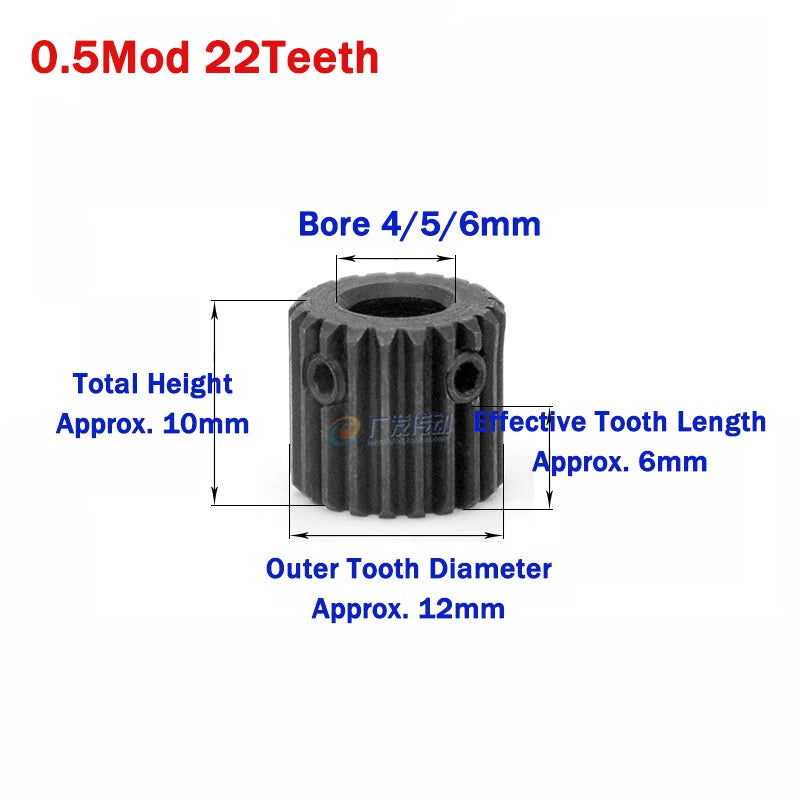 0.5 Mod Spur Gear 20/22/24/26Teeth 45#Steel Pinion Gear Motor Transmission Gears
