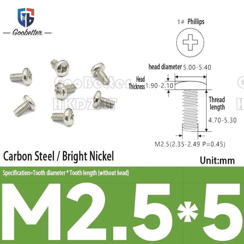 Round Head Machine Screws M2 M2.5 M2.6 | Carbon Steel & Stainless | 100–500 PCS - HomeDIYer