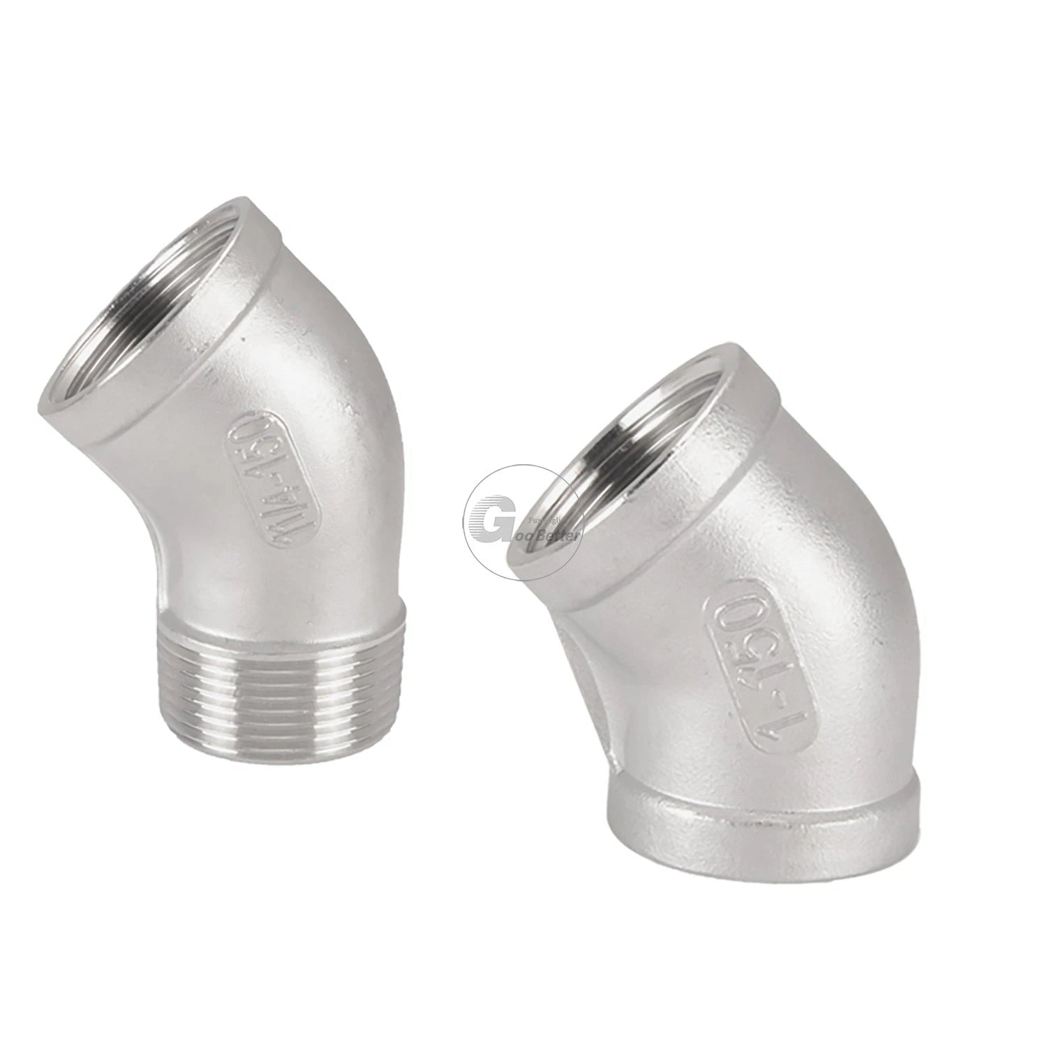45° BSPT Threaded Elbow Pipe Fittings — A2 Stainless Steel, 1/8" to 4", Female & Female-to-Male