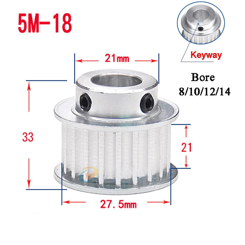 5M 15T-80T Timing Belt Pulley With Step/Keyway, Bore 8-25mm,For 20mm Width Belt