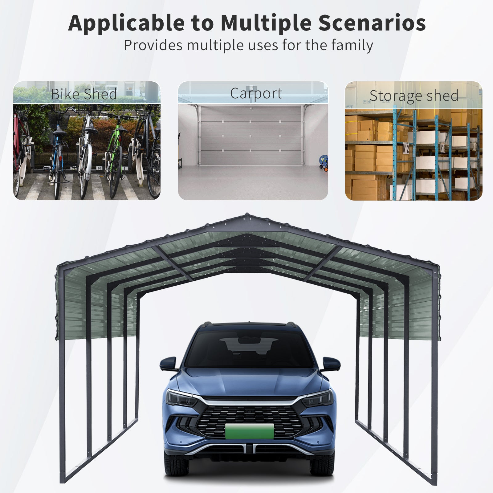 12x20 FT Metal Carport,Heavy Duty Canopy Galvanized Steel Outdoor Garage for Snow,Waterproof Car Shelter,439 ibs