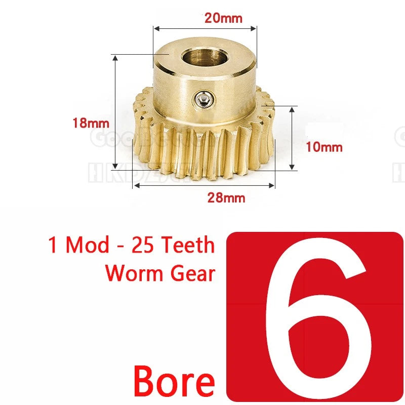 1 Module 45 Steel Worm Shaft & Brass Worm Gear Wheel 25 Tooth Transmission Gear